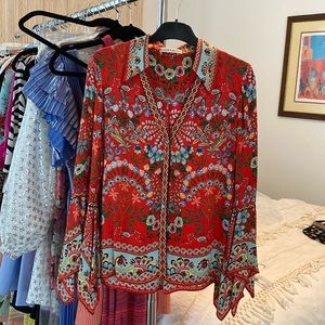 Alice and Olivia red blouse with scarf hem sleeves xs